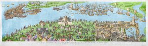 O acampamento das forças inglesas perto de Portsmouth durante a batalha do Solent, 1778 (gravura) (posterior coloração)